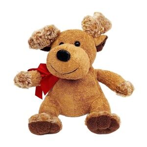 Galerie Black Nose Reindeer Plush Cute and Soft 9" Brown with Red Bow